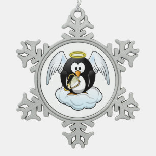 ANGEL PENGUIN SNOWFLAKE PEWTER CHRISTMAS ORNAMENT