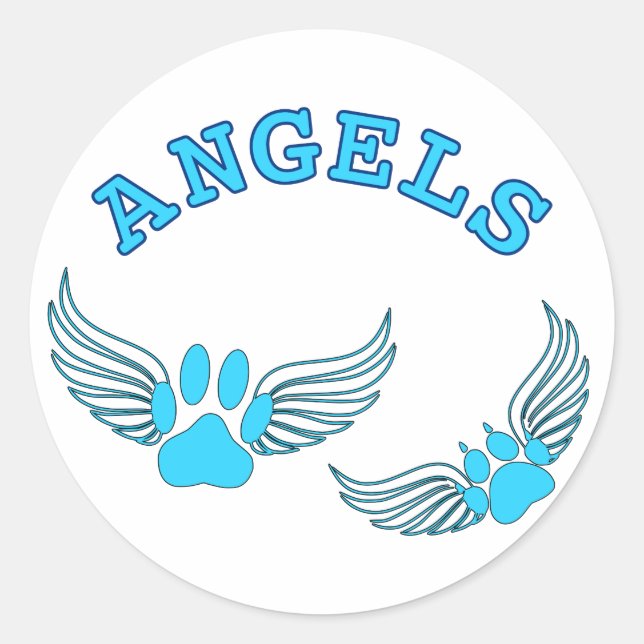 Angel Pet Paws In Blue Classic Round Sticker (Front)