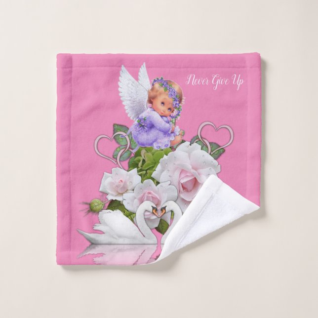 Angel Pink Never Give Up Bathroom Towel Sets (Wash Cloth)