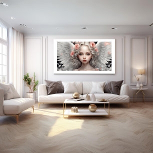 Angel Pink Roses Modern Art Poster