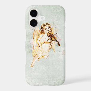 Angel Playing a Violin on Vintage Paper Background