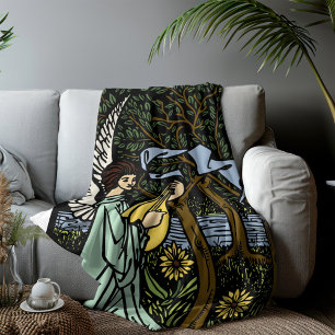 Angel Playing Lute By Aubrey Beardsley Fleece Blanket