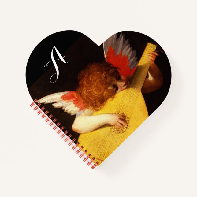 ANGEL PLAYING LUTE Music Making Cherub Monogram Notebook (Front)