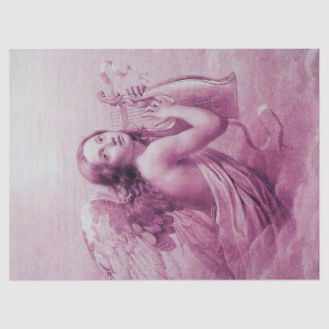 ANGEL PLAYING LYRA OVER CLOUDS Pink Purple Xmas Tissue Paper (Front)