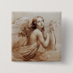 ANGEL PLAYING LYRA OVER THE CLOUDS 15 CM SQUARE BADGE