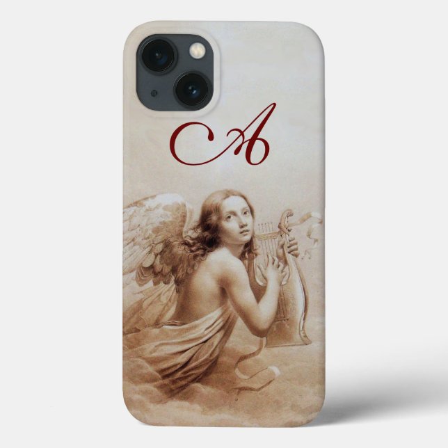ANGEL PLAYING LYRA OVER THE CLOUDS brown monogram Case-Mate iPhone Case (Back)