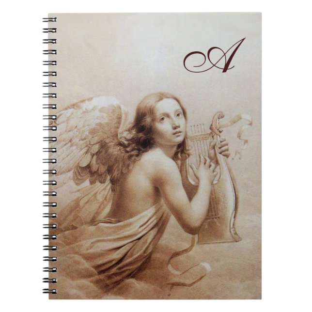 ANGEL PLAYING LYRA OVER THE CLOUDS Brown Notebook (Front)