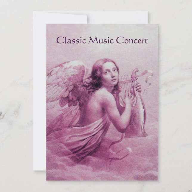 ANGEL PLAYING LYRA OVER THE CLOUDS,champagne Invitation (Front)