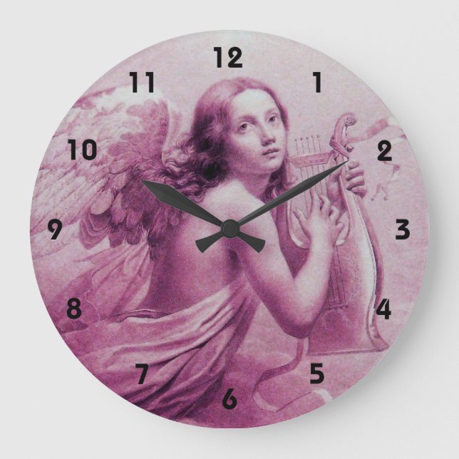 ANGEL PLAYING LYRA OVER THE CLOUDS LARGE CLOCK (Front)