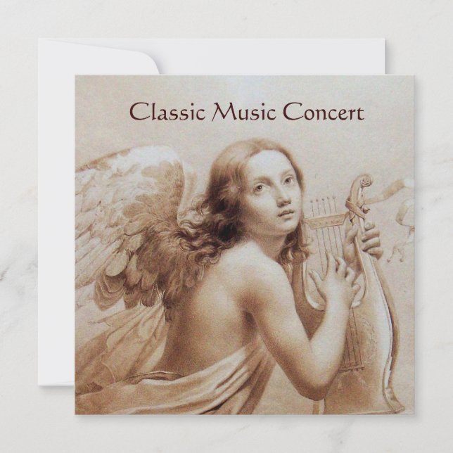 ANGEL PLAYING LYRA OVER THE CLOUDS,Monogram Invitation (Front)