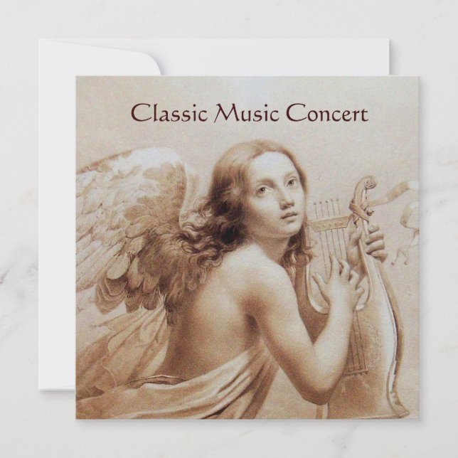 ANGEL PLAYING LYRA OVER THE CLOUDS,Monogram Invitation (Front)