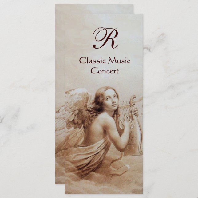 ANGEL PLAYING LYRA OVER THE CLOUDS,Monogram Silver Invitation (Front/Back)