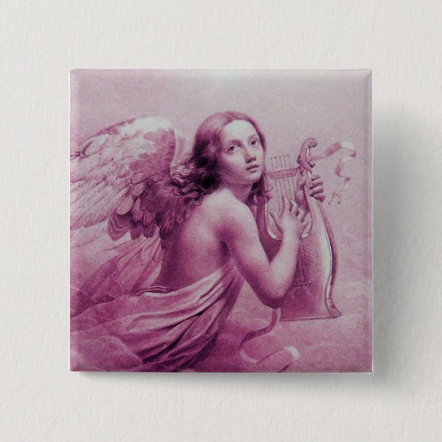ANGEL PLAYING LYRA OVER THE CLOUDS ,pink 15 Cm Square Badge (Front)