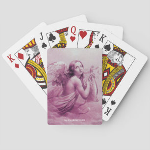 ANGEL PLAYING LYRA OVER THE CLOUDS pink Cards