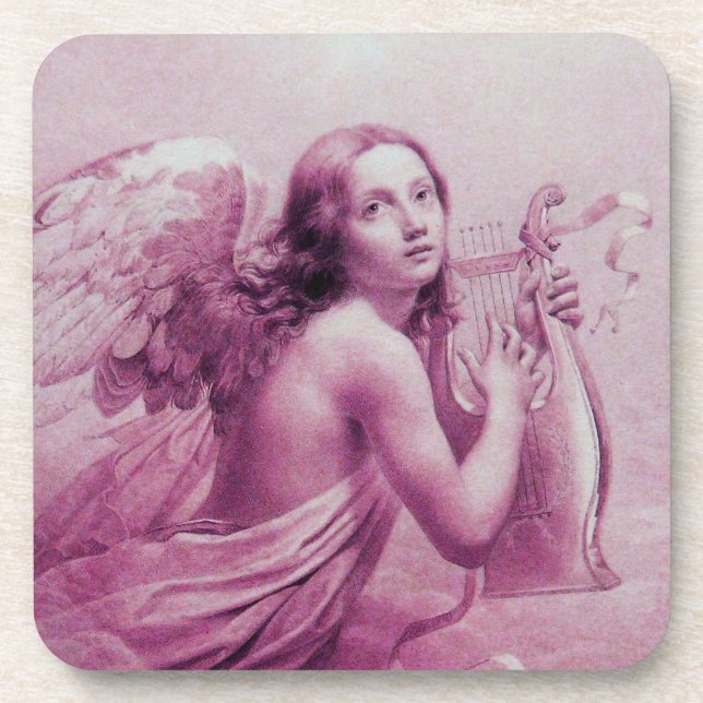 ANGEL PLAYING LYRA OVER THE CLOUDS pink Coaster (Front)