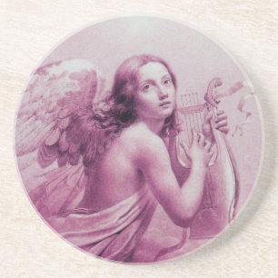 ANGEL PLAYING LYRA OVER THE CLOUDS,pink Coaster