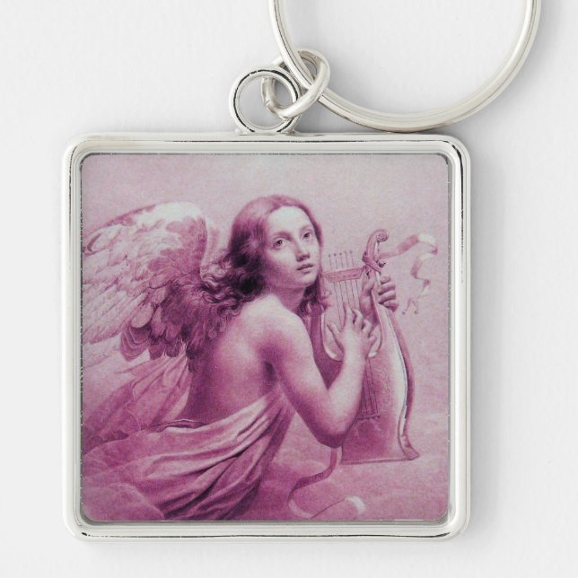 ANGEL PLAYING LYRA OVER THE CLOUDS pink Key Ring (Front)