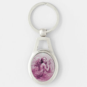 ANGEL PLAYING LYRA OVER THE CLOUDS pink Key Ring