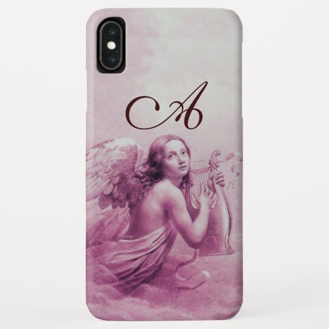 ANGEL PLAYING LYRA OVER THE CLOUDS pink monogram Case-Mate iPhone Case (Back)