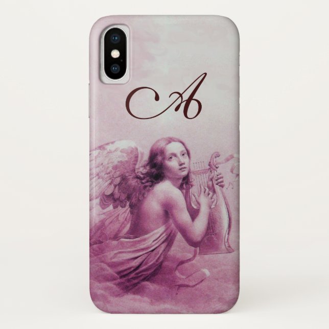 ANGEL PLAYING LYRA OVER THE CLOUDS pink monogram Case-Mate iPhone Case (Back)