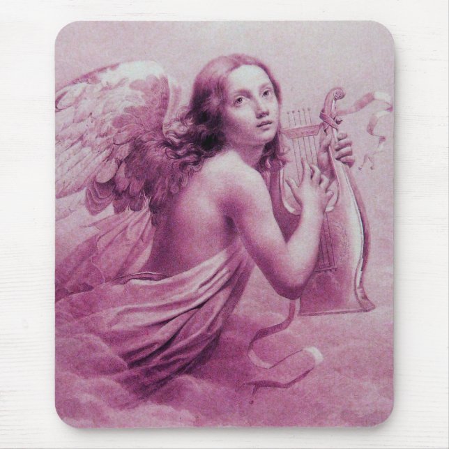 ANGEL PLAYING LYRA OVER THE CLOUDS pink Mouse Pad (Front)