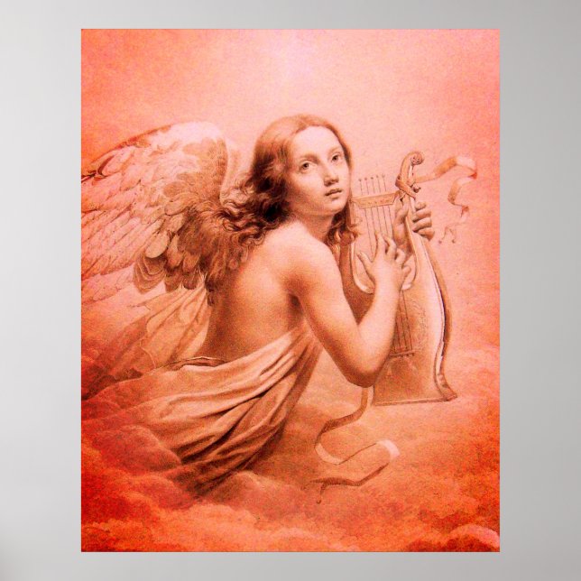 ANGEL PLAYING LYRA OVER THE CLOUDS Red Brown Poster (Front)