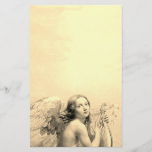 ANGEL PLAYING LYRA OVER THE CLOUDS Sepia Stationery