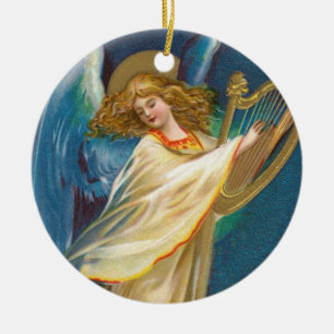 angel playing music on a harp ceramic tree decoration