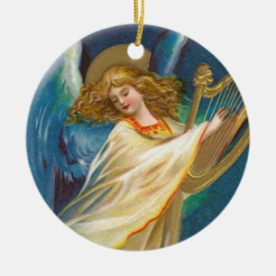 Angel Playing Music On A Harp Ceramic Tree Decoration