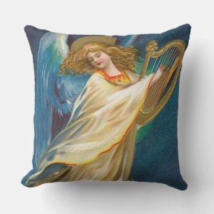 Angel Playing Music On A Harp Cushion