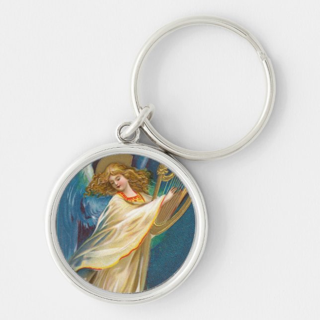 Angel Playing Music On A Harp Key Ring (Front)