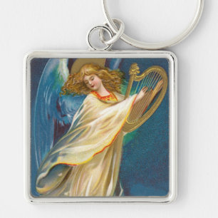 Angel Playing Music On A Harp Key Ring