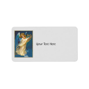 angel playing music on a harp label
