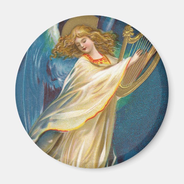 Angel Playing Music On A Harp Magnet (Front)