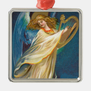 Angel Playing Music On A Harp Metal Tree Decoration