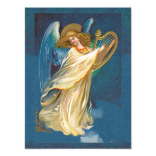 Angel Playing Music On A Harp Photo Print