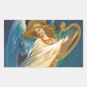 Angel Playing Music On A Harp Rectangular Sticker
