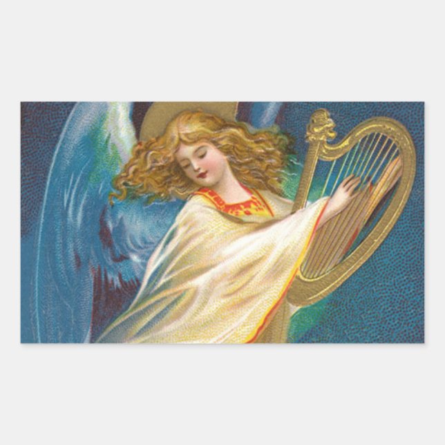 Angel Playing Music On A Harp Rectangular Sticker (Front)