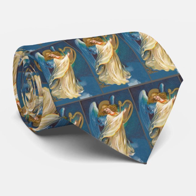 Angel Playing Music On A Harp Tie (Rolled)