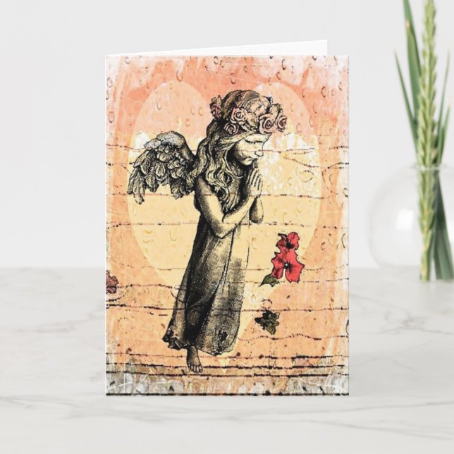 Angel Praying Greeting Card Heart Watercolor (Front)