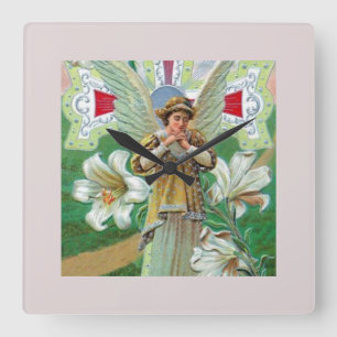 Angel Praying Square Wall Clock