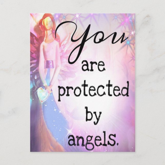 Angel Protected Colourful Beautiful Watercolor Art Postcard (Front)