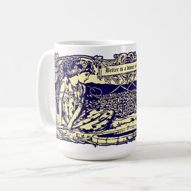 Angel & Rabbits in Flower Garden With Motto Banner Coffee Mug (Front Left)