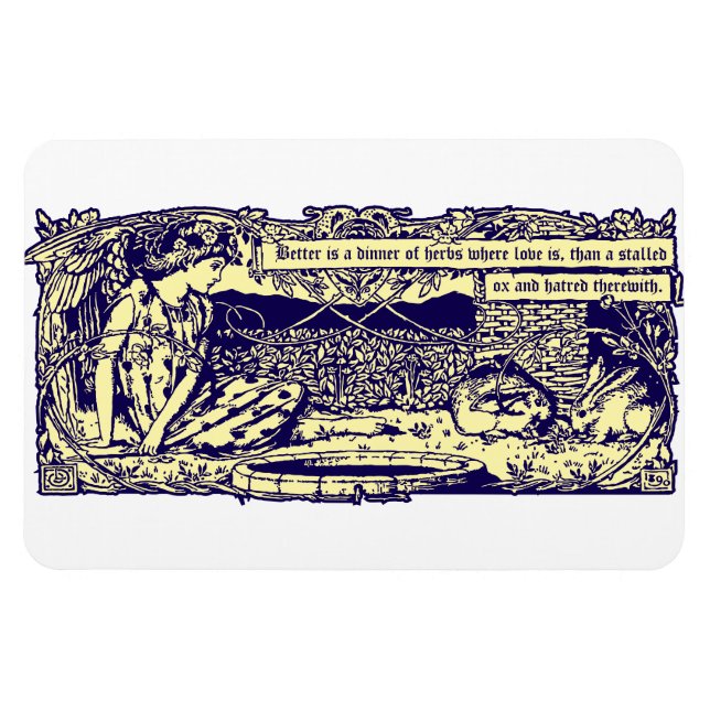 Angel & Rabbits in Flower Garden With Motto Banner Magnet (Horizontal)