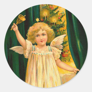 Angel ringing the bell for Christmas time Classic Round Sticker