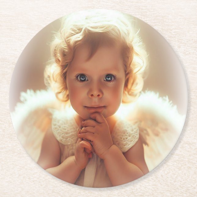 Angel Round Paper Coaster (Front)