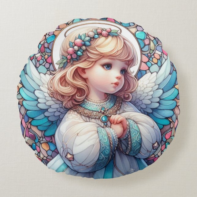 Angel Round Throw Pillow (Front)