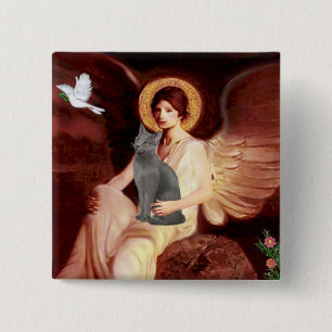 Angel Seated - Russian Blue cat 15 Cm Square Badge