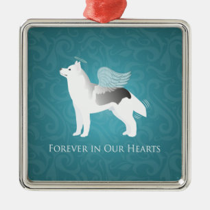 Angel Silver Siberian Husky Dog Pet Memorial Metal Tree Decoration