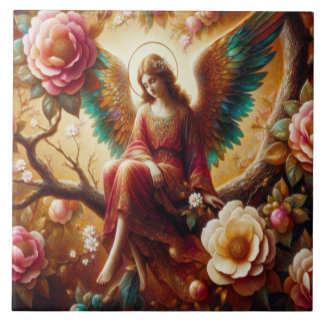 Angel Sitting Alone on a Tree Limb Tile